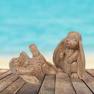 Set Of 2 Ceramic Bunny Figurines, Handmade Tan Rabbit Statues, Woodland Decor